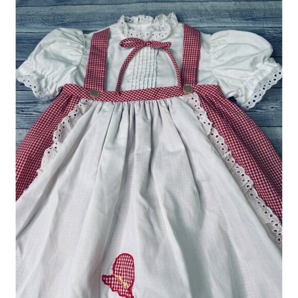 Vintage Merry Mites Girls 4T Red Gingham Dress With Embroidered Apron - Picture 6 of 13